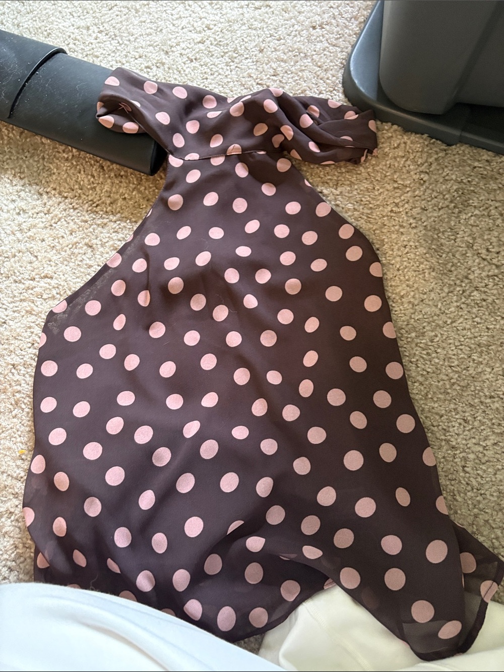 Zara Brown Halter Top Pink Polka Dots Low Back